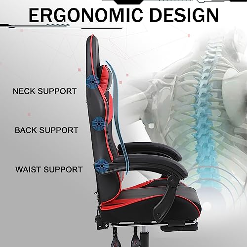 Ergonomic Gaming Chair with Footrest Racing Style, Grey and Black Gaming Chair with Massage,Computer Video Gaming Chair for Adults Comfortable