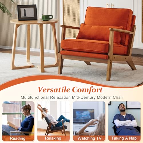 VINGLI Solid Wood Wide Armrests Accent Chair Set of 2,Upholstered Mid Century Modern Chair with Pillow,Comfy Reading Chair,Chairs Living Room,Bedroom,Guest Room,Linen Fabric,Navy Blue