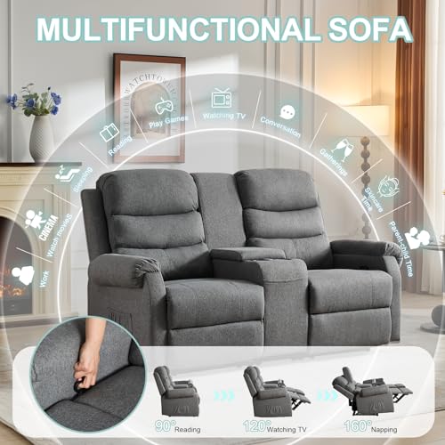 SAMERY Loveseat Recliner - Reclining Loveseat with Console - 2 Seater Manual Recliner Chair Double RV Recliner Loveseat Sofa Couch Set Home Theater Seating for Living Room/Office (Brown, 65.7")