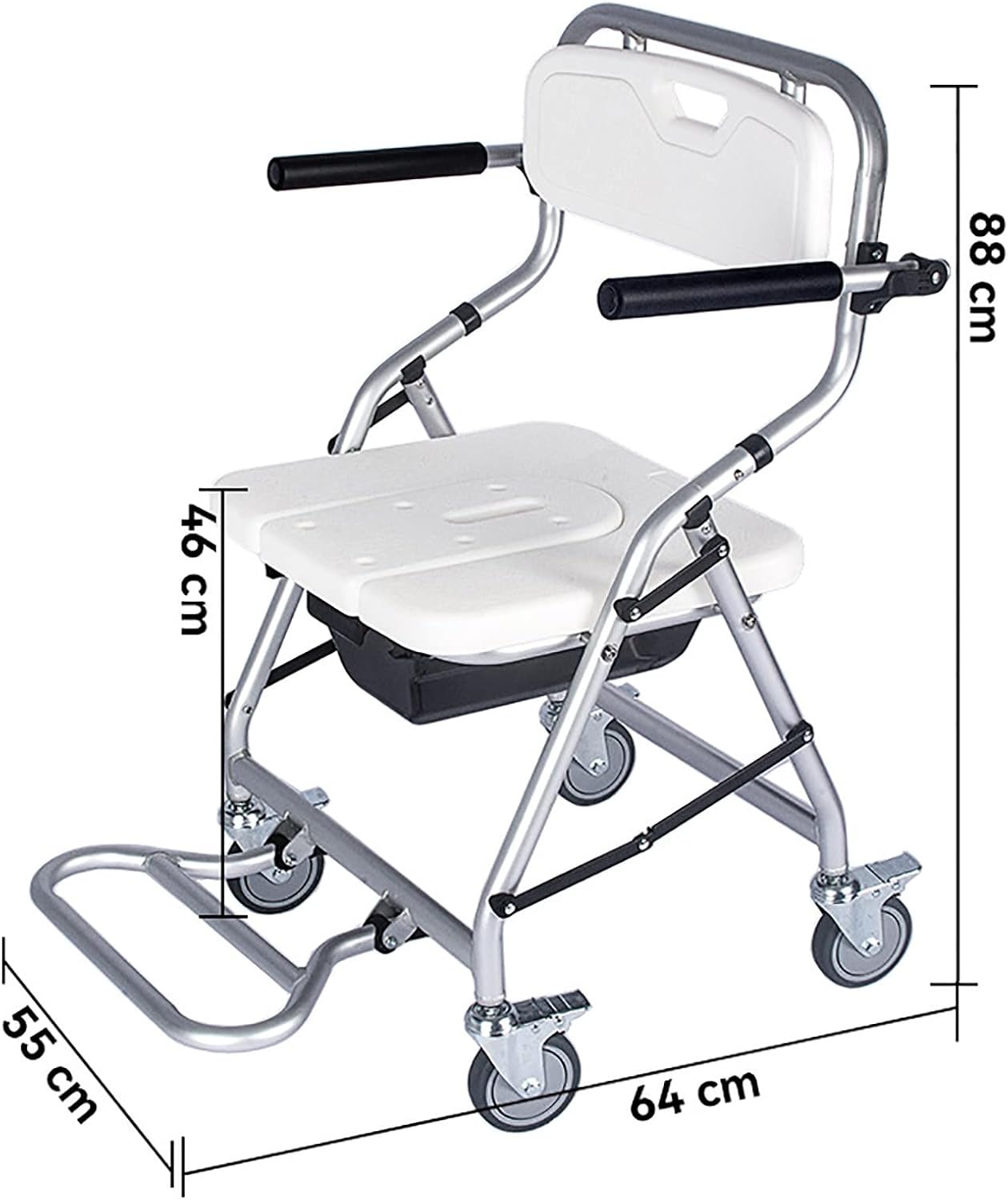 KOHARA Toilet Chair Mobile Shower Chair Elderly Household Bath Chair Toilet Stool 4-Wheel Brake Height Adjustable Wheelchair Bedside Commode Toilet Chair with Back Toilet Chair