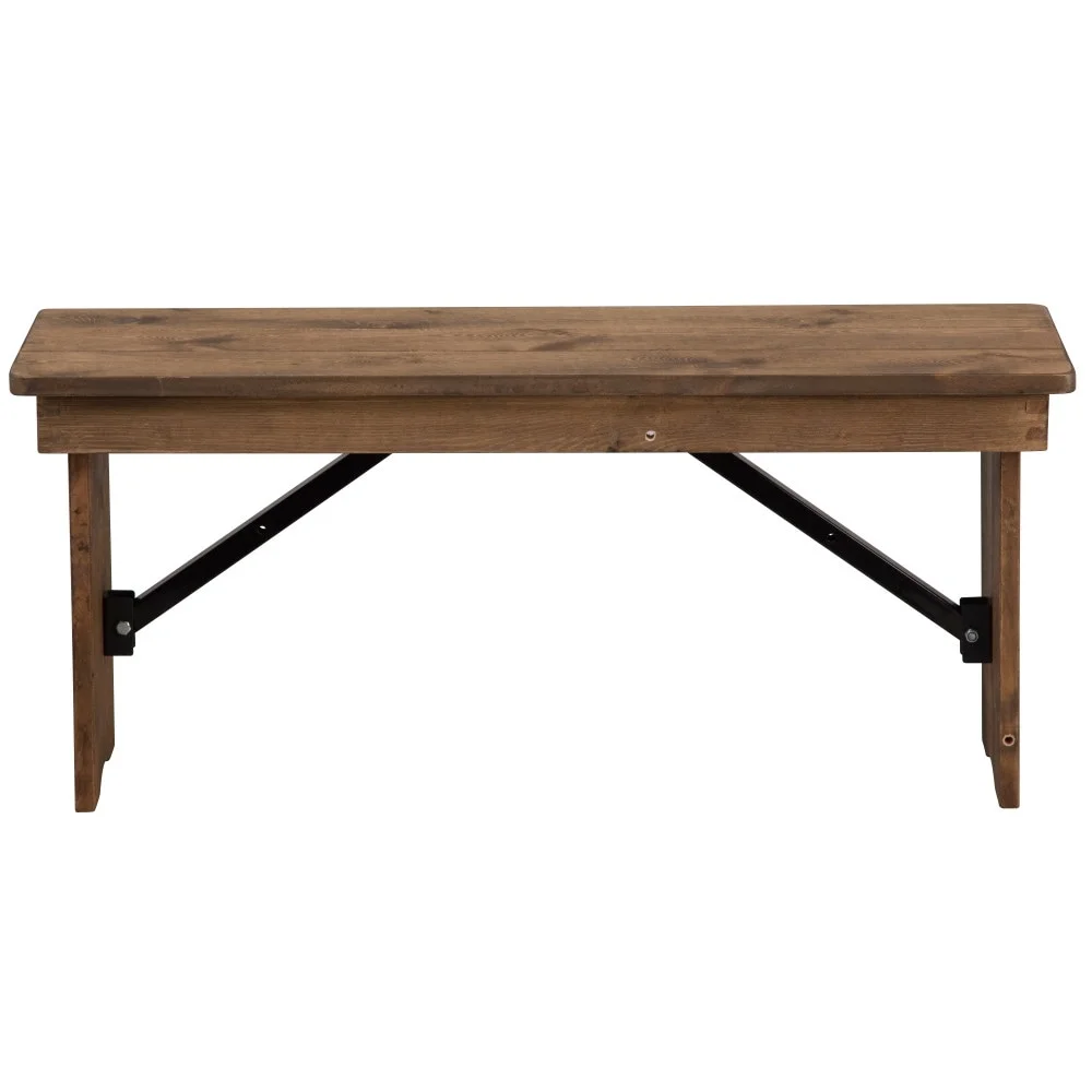 Lancaster Home 40" x 12" Antique Rustic Solid Pine Folding Farm Bench Antique Rustic Solid Wood