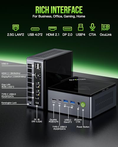 GMKtec Gaming PC, K11 AMD Ryzen 9 8945HS(8C/16T, Up to 5.2GHz), 32GB DDR5 RAM 1TB Mini PC Desktop Computer, Oculink, Dual NIC 2.5GbE LAN, HDMI/DisplayPort/USB4*2