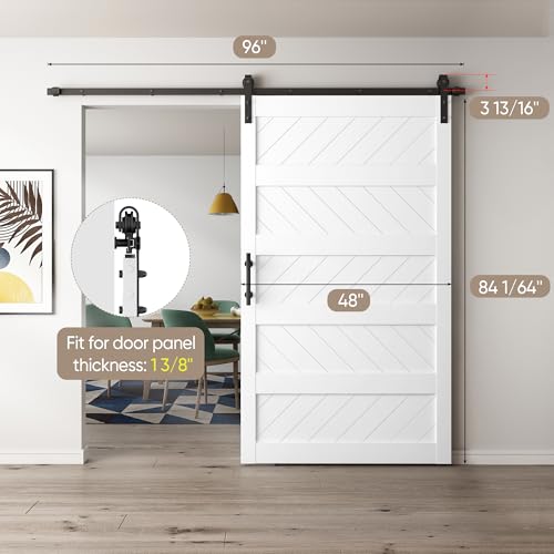 JUBEST 36" x 84" Barn Door, Slding Barn Door Kit Wave Shape Barn Door Panel with Hardware Kit Include, Easy Installation, Solid Wood, MDF & PVC Covered, Black