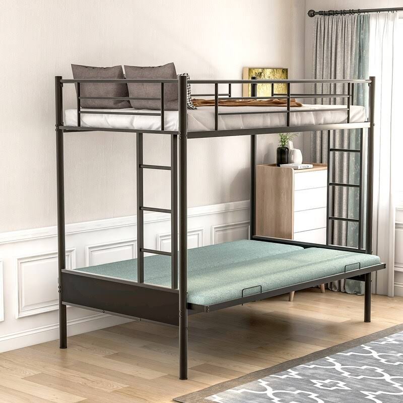 AOOLIVE Twin Over Full Metal Bunk Bed, Multi-Function, Black