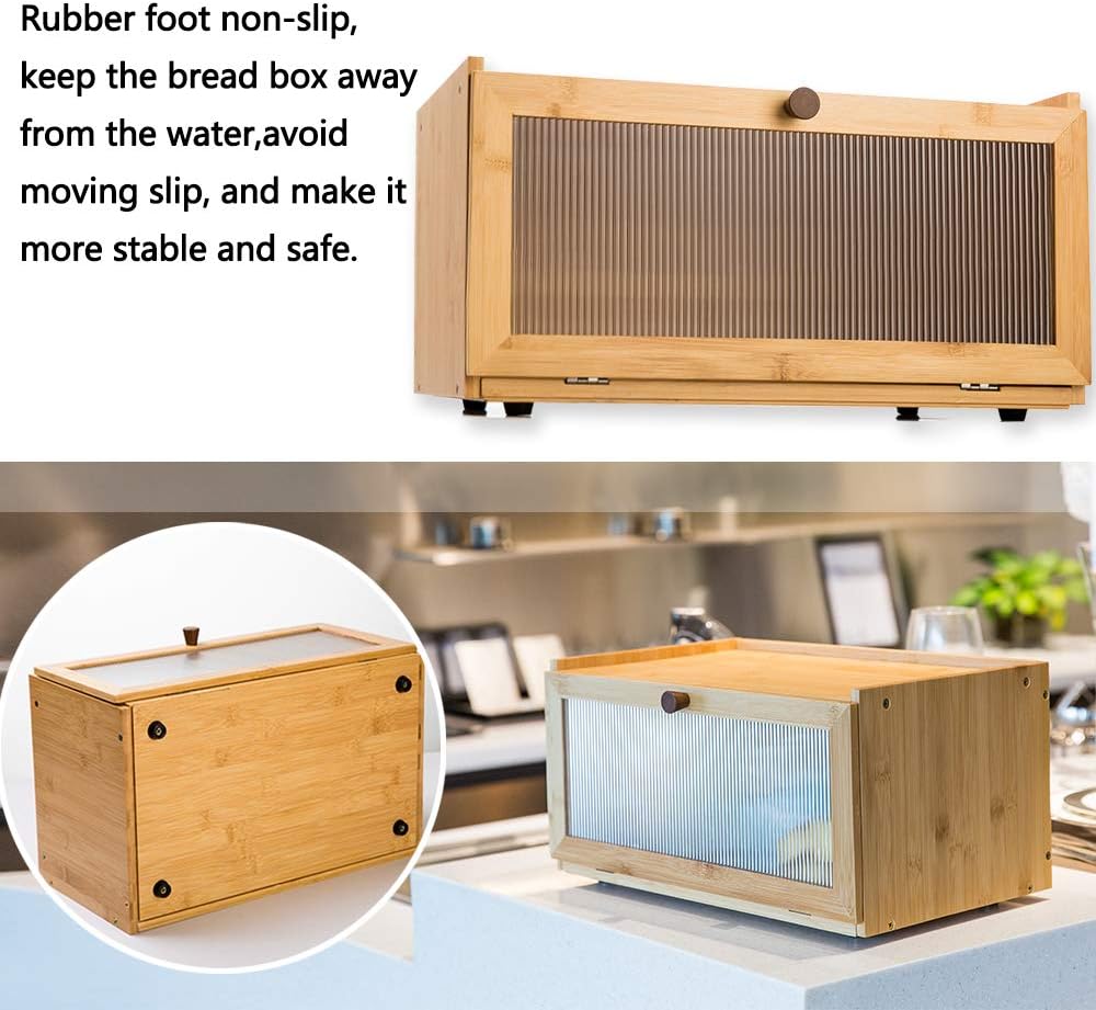 ETMI Bamboo Bread Box for Kitchen Counter-Large Capacity Bread Storage Container Farmhouse Bread Box with Window Bread Holder Pack of 2