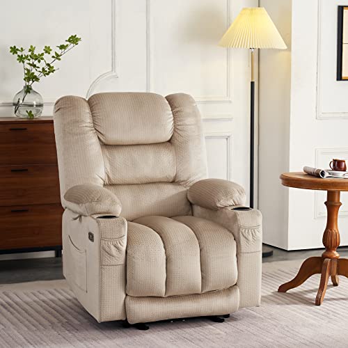 MCombo Large Electric Power Recliner Chair with Heat and Massage, USB Ports, Cup Holders, Electric Reclining Chair for Living Room PR670 (Dark Brown Large 25.5" Seat Width)