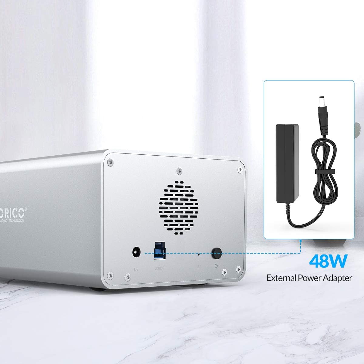 ORICO 2 Bay USB 3.0 to SATA External Hard Drive Enclosure Support 32TB, 2.5/3.5 inch HDD SSD Enclosure for Music Photo Video Data Storage Backup (No RAID, Not NAS Function)
