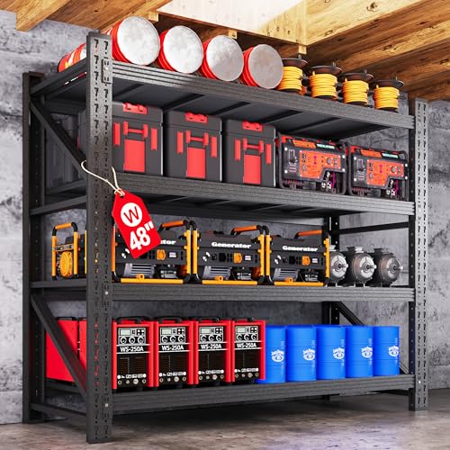 71” W Storage Shelves Heavy Duty, 5000LBS Metal Garage Shelving Units, 4 Tier Storage rack shelf, Steel Industrial Shelving , Adjustable Standing Shelf for Basement/Warehouse 71"W x 24"D x 70"H, Black