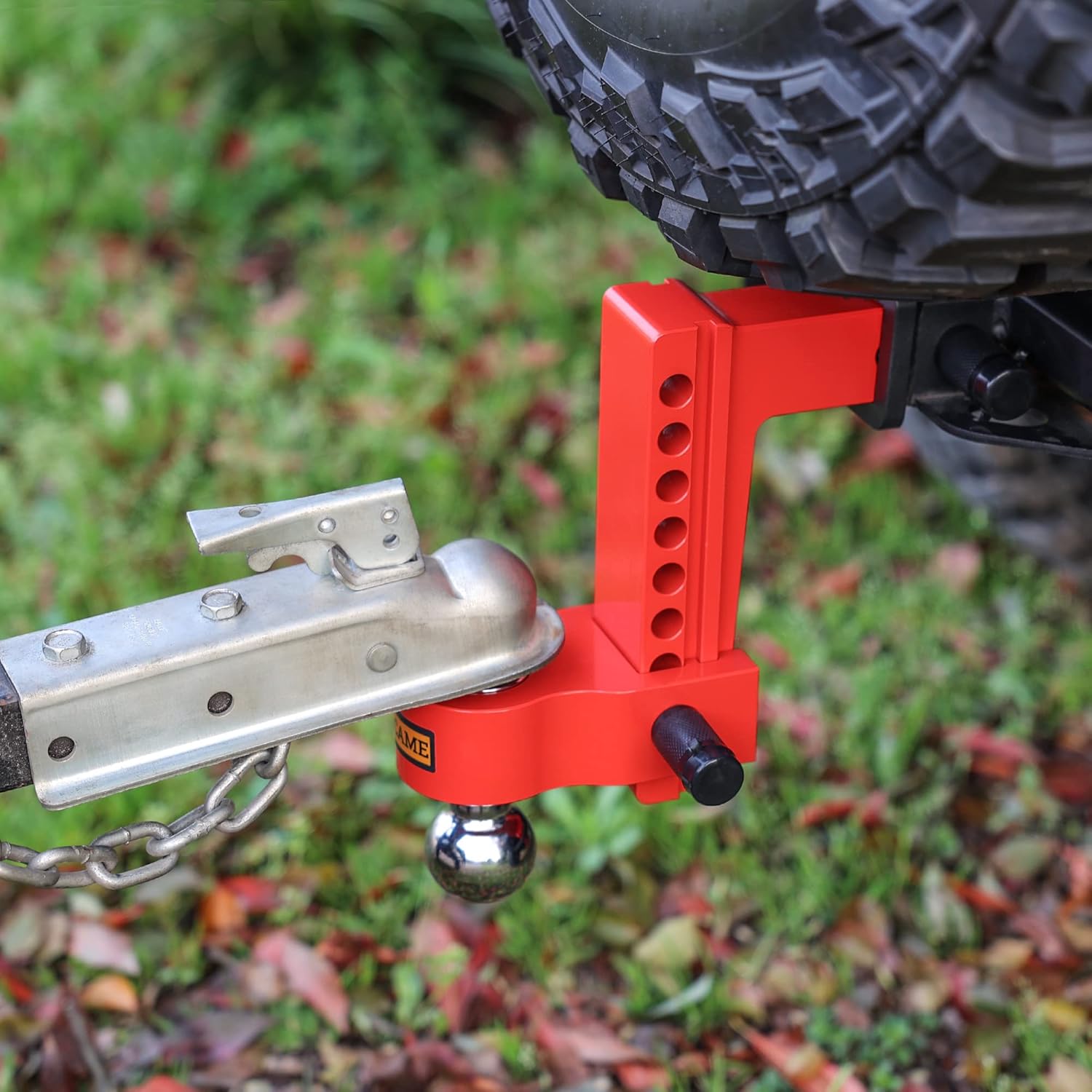 LOCAME Adjustable Trailer Hitch, Fits 2.5-Inch Receiver, 8-Inch Drop/Rise Aluminum Drop Hitch ,18,500 LBS GTW--Tow Hitch for Heavy Duty Truck with Double Stainless Steel Locks, Red, LC0015