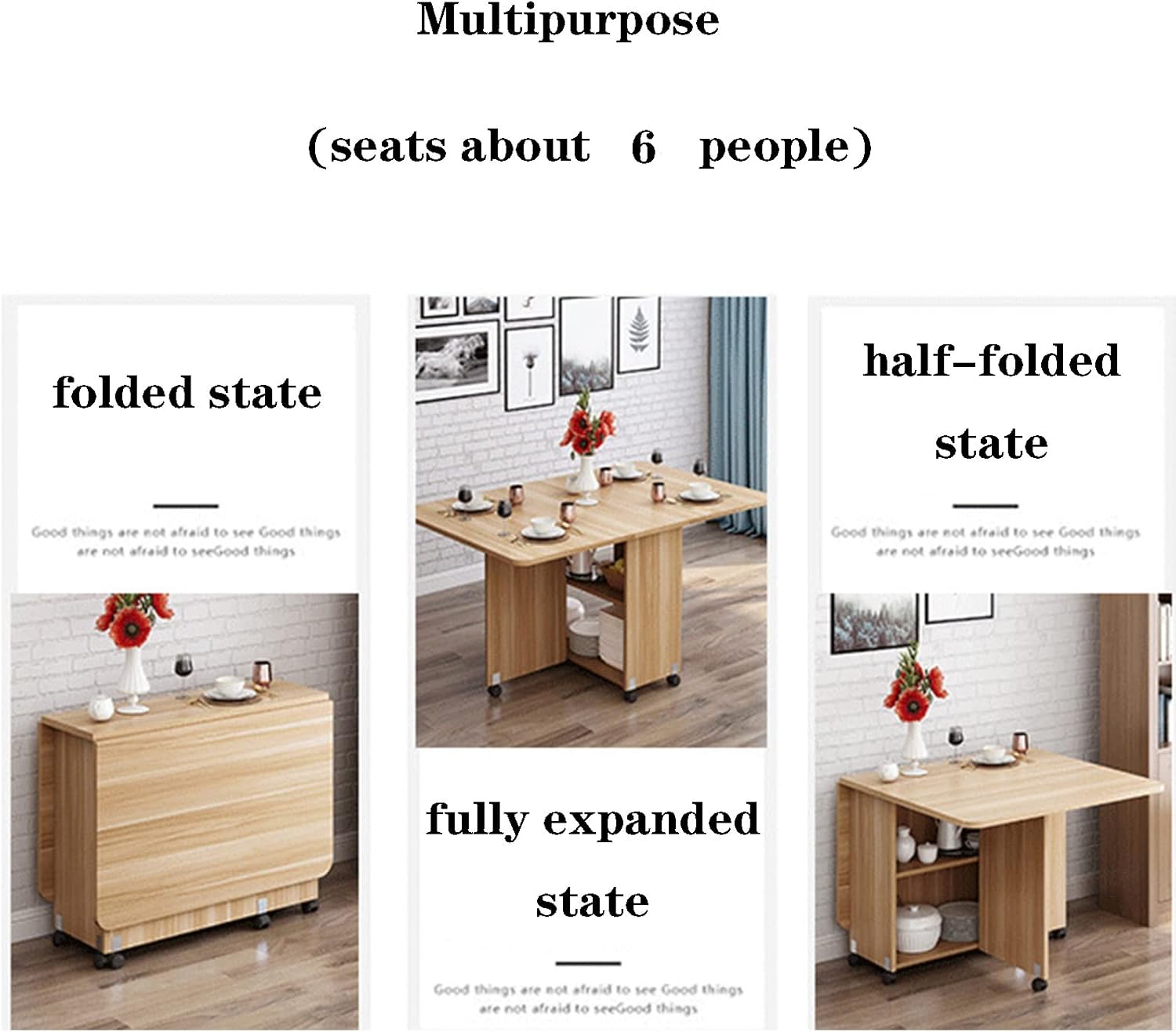 Kitchen Dinner Table, Expandable Folding Dining Table with 6 Wheels, Rectangle Wood Drop Leaf Table, Round Edge Design, for Small Space Dining Table for Kitchen, Living Room,1.2m