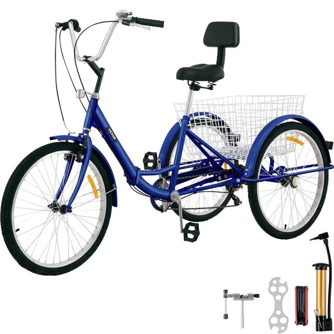 Vevor ZDCLC24C7SBLUE001V0 26 in. 7-Speed Adult Tricycle, Blue - Curated Treasures Market