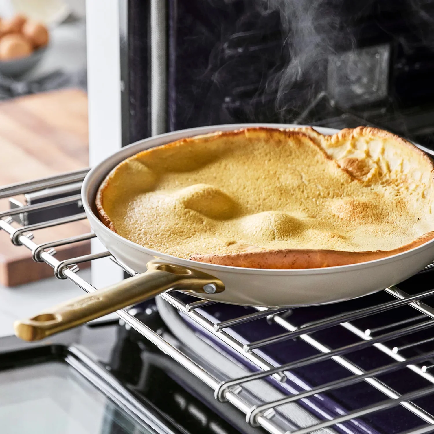 GreenPan Reserve Ceramic Nonstick 8", 10" and 12" Frypan Set | Taupe with Gold-Tone Handles