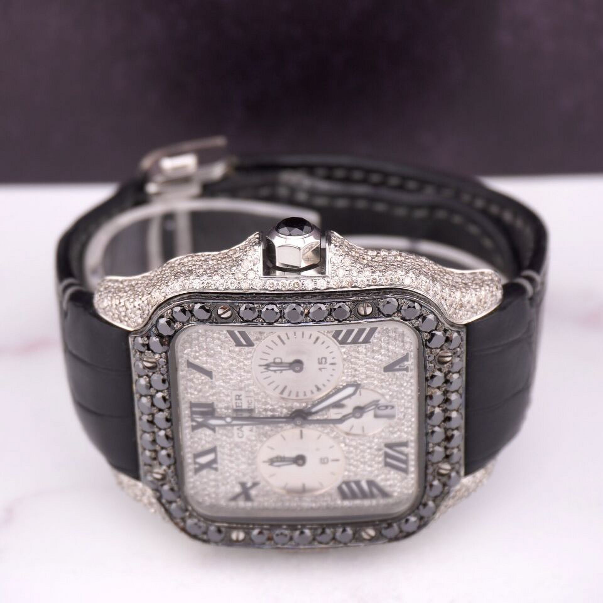 Cartier Santos 43mm Chrono Men's Steel Watch ADLC Iced 9ct Diamonds WSSA0017