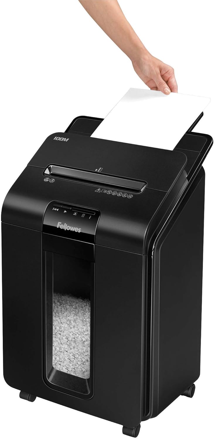 Fellowes AutoMax 100M Auto Feed Shredder, Black, 26.4" x 15.4" x 14.6"
