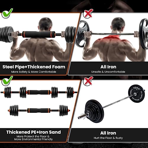 Adjustable 33/42/55/62/77 LBS Free 4 in 1 Weight Set, Dumbbell, Barbell, Kettlebell and Push-up, Home Gym Fitness Workout Equipment for Men and Women