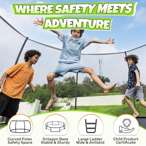 BCAN 8FT 10FT 12FT 14FT 15FT 16FT Recreational Trampoline with Enclosure for Kids Adults, ASTM Approved, Outdoor Trampolines with Ladder for Kids