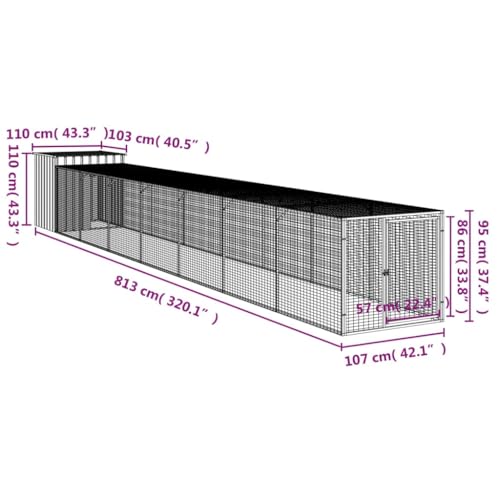 'vidaXL Galvanized Steel Chicken Cage with Extended Run - Anthracite - Durable Run and Shed for Chickens, Hens, Small Animals - Comes with Protective Roof