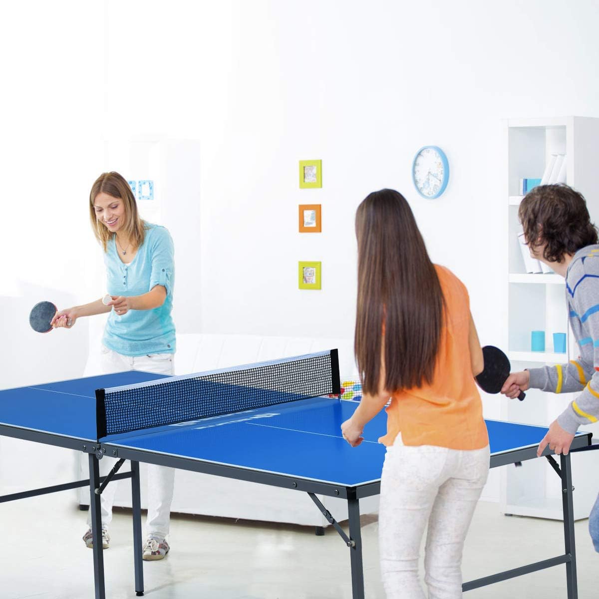 Goplus Foldable Ping Pong Table, 100% Preassembled, Portable Table Tennis Table Game Set with Net, 2 Table Tennis Paddles and Ping Pong Balls for Indoor Outdoor Use