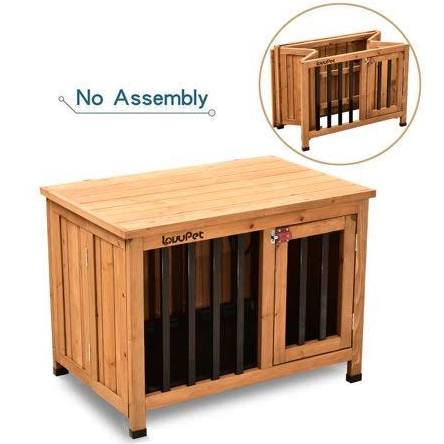 Lovupet No Assembly Wooden Portable Foldable Pet Crate Indoor Outdoor Dog Kennel Pet Cage with Tray 0651u00260650