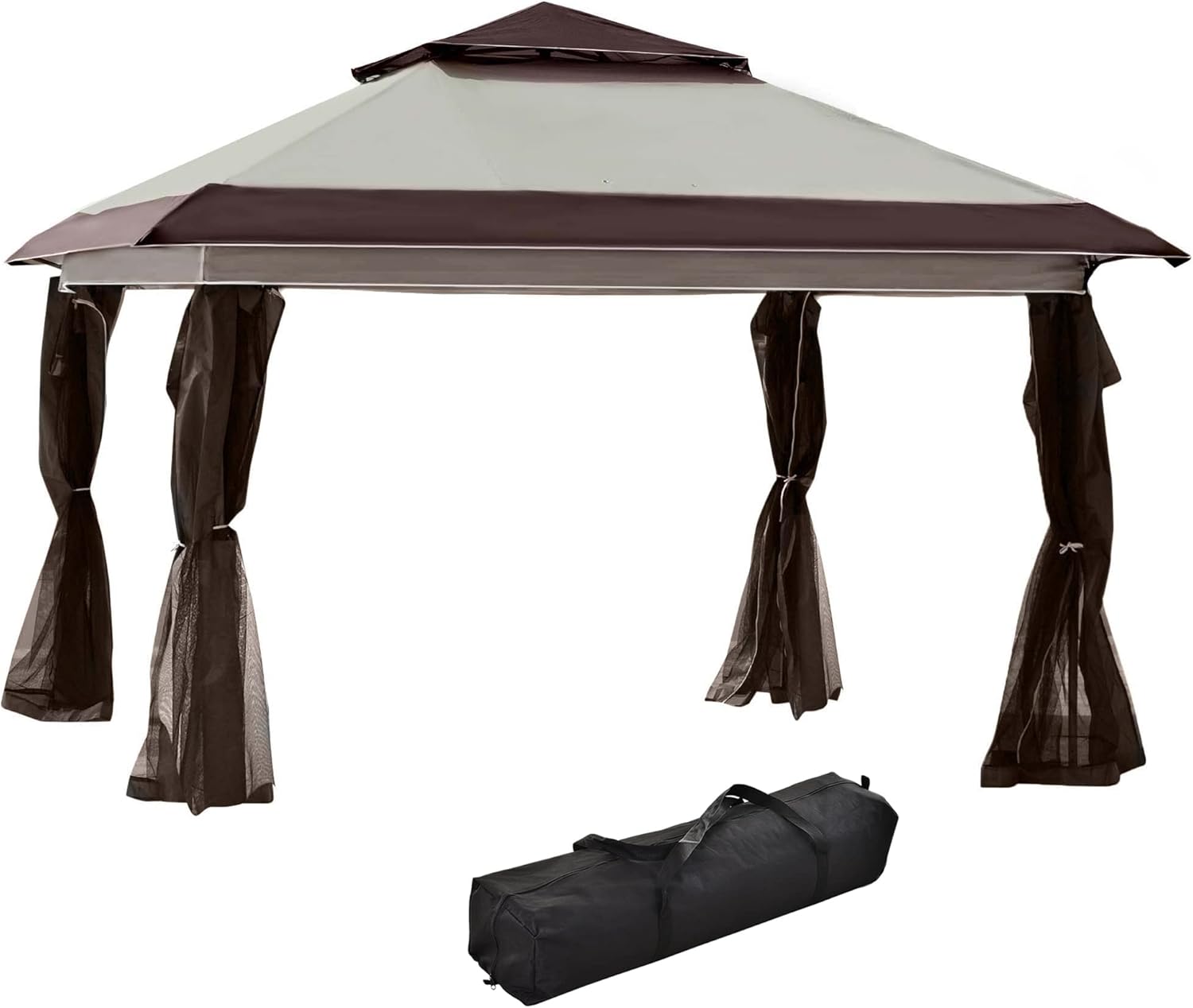 Outsunny 12' x 12' Pop Up Canopy Tent with Netting and Carry Bag, Instant Sun Shelter with 137 sq.ft Shade, Tents for Parties, Height Adjustable, for Outdoor, Garden, Patio, Beige