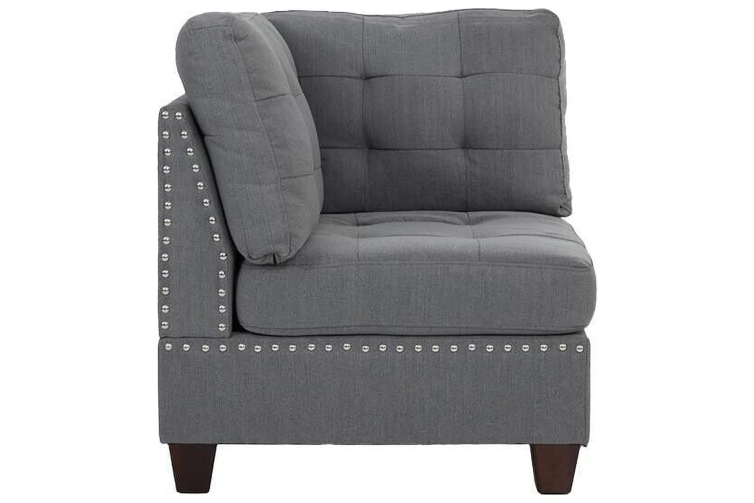 Living Room Gray Fabric Tufted Nailheads Cushion 9pcs Sectional Sofa Set 3x Corner Wedge 4x Armless Chairs 2x Ottomans Couch
