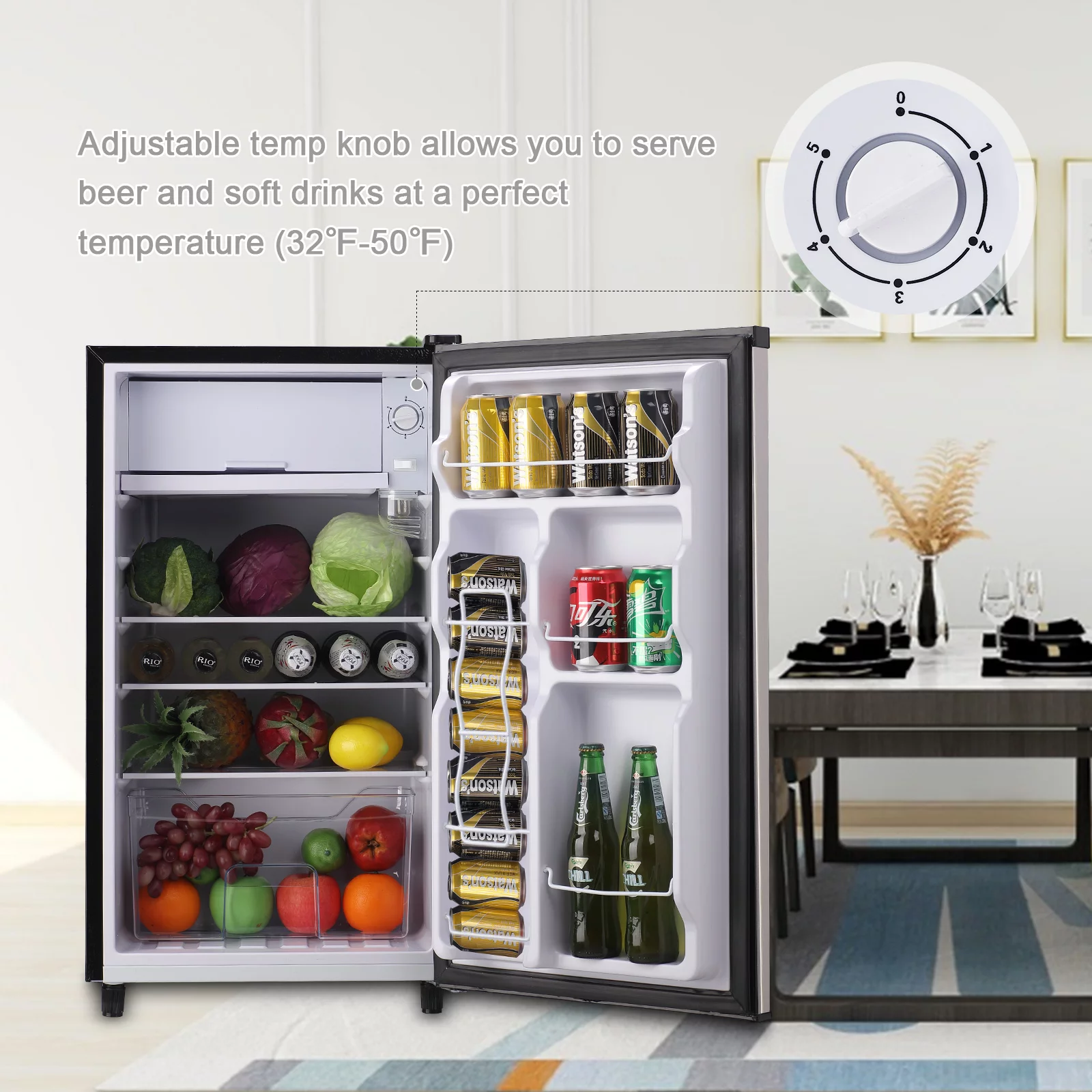 WANAI Mini Refrigerator 3.2 Cu.Ft, Single Door, Adjustable Removable Shelves Refrigerator Suitable For Dorm,Office,Living room Freezer Energy Saving for Garage Apartment Kitchen or Business, Black