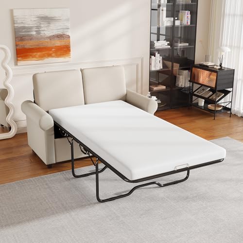 57.4" Pull Out Sofa Bed,Sleeper Sofa Bed with Premium Twin Size Mattress Pad,2-in-1 Pull Out Couch Bed with Two USB Ports for Living Room,Small Apartment, Beige(Old SKU:WF296899) Living Room Furniture