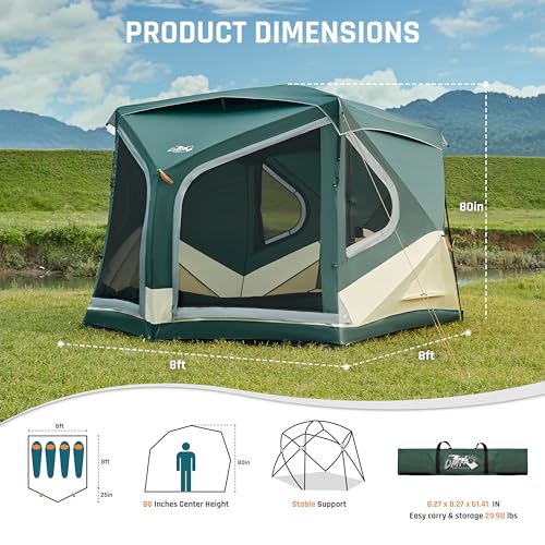 4/6/8 Person Instant Cabin Tent, Easy 60 Second Setup Family Tents for Camping, Pop up Camping Tent, Large Waterproof Tents for Outdoor Camping, Spacious Interior, Upgraded Ventilation