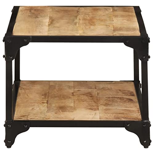 Coffee Table 35.4"x17.7"x13.8" Solid, Mango Wood,Rustic Vintage Mango Wood Coffee Table with Shelf for Living Room, Industrial Side Table with Black Iron Frame