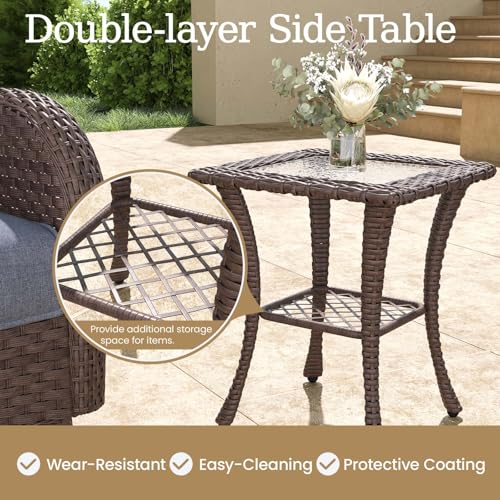 5 Pieces Wicker Patio Furniture Set, Luxury Outdoor Conversation Set with High Back Swivel Rocker Chairs