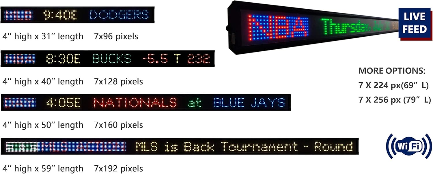 Tickercom Game Day Sports Ticker 59-69-79 Inch LED Sign Live Content, Display Sports Scores, Odds, Breaking News Mancave Stuff for Men