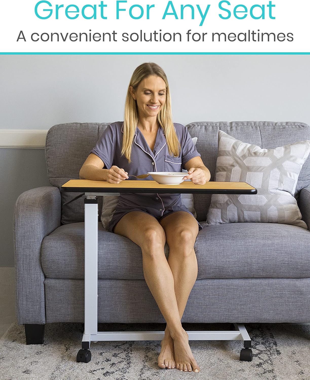 Vive Overbed Table (XL) - Hospital Bed Table - Swivel Wheel Rolling Tray - Adjustable Over Bedside Home Desk - Laptop, Reading, Eating Breakfast Cart Stand - Bedridden, Elderly, Senior Patient Aid