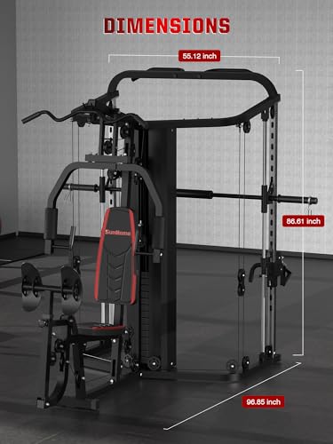 SunHome Multifunction Home Gym System Workout Station,Smith Machine with 138LB Weight Stack, Leg Press, LAT Station for Full Body Training