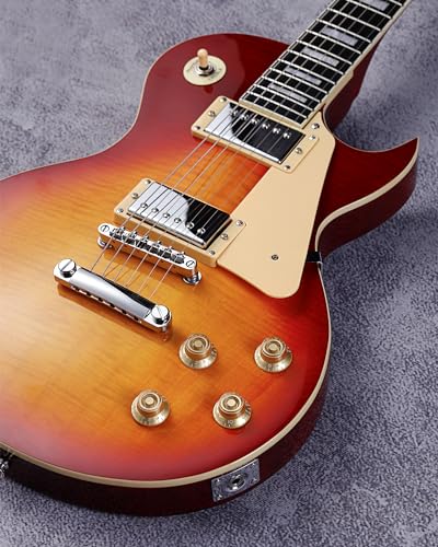 Leo Jaymz Full Size Single Cut Electric Guitar -Mahogany body，Mahogany neck on C+U shape， with Amazing US Flag Sticker on Arched Top (US Flag)