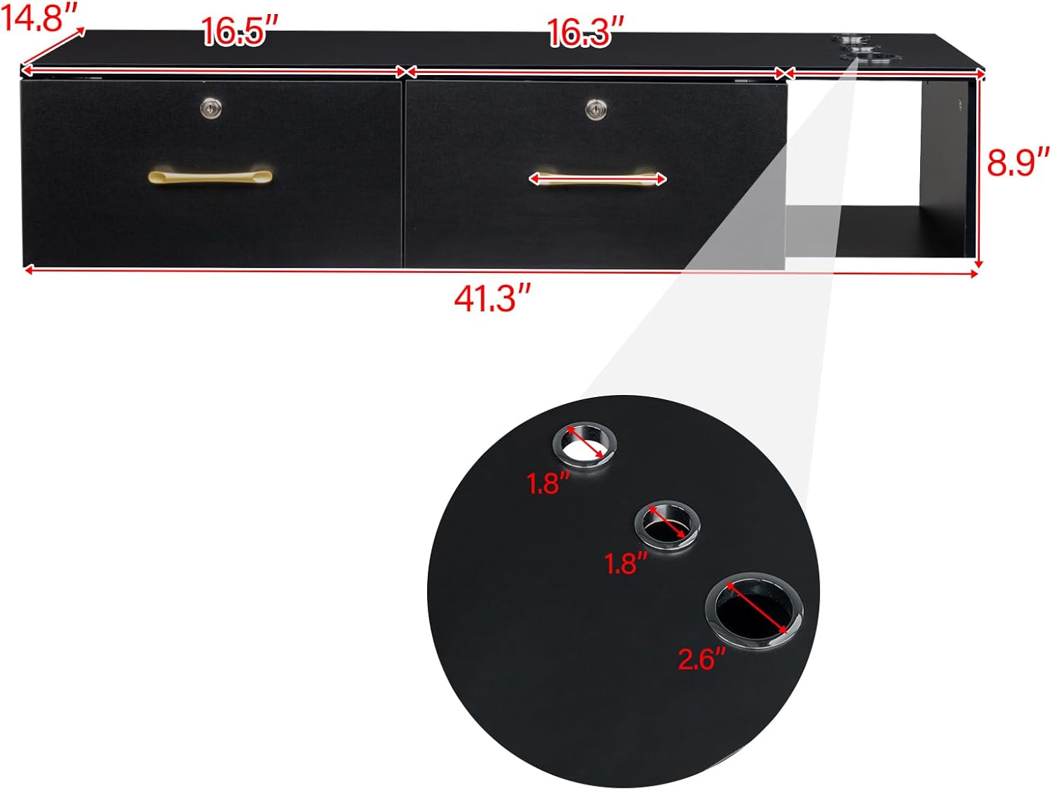 Black Wall Mount Station with Drawers Storage Beauty Salon Spa Equipment, Salon Cabinet Storage for Barbershop Beauty Spa Salon, Barber Table Salon Station Wood Beauty Salon Spa Storage Cabinet Table