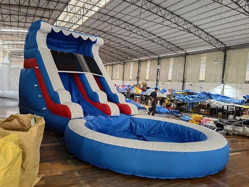 Water Slides for Kids,Commercial Big Water Slide for Adults Backyard 100% PVC Climbing Ladder with 2 Large WaterSlides with Splash Pool Outdoor Wet Dry Inflatable Pool Kids Water Slides 20FT/L