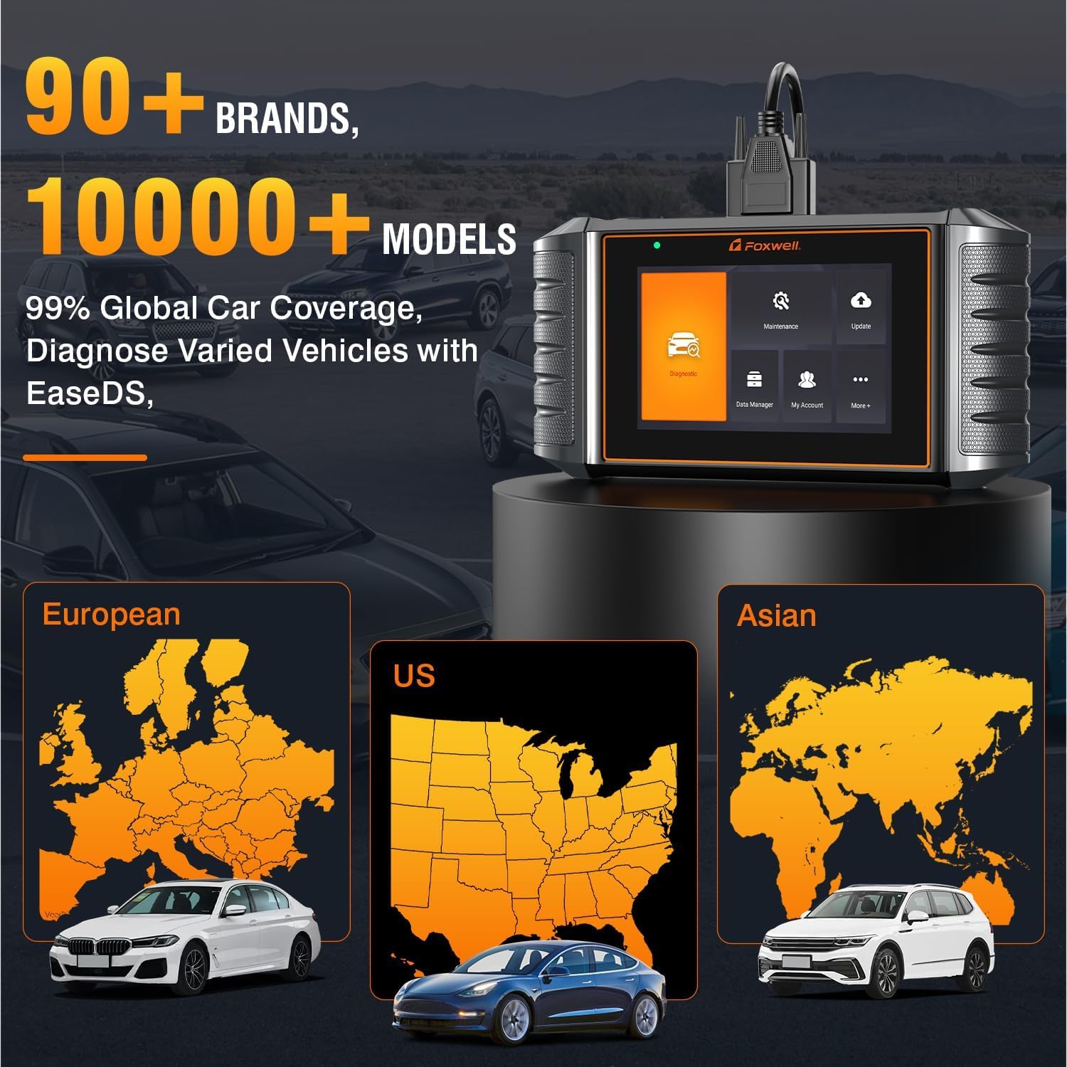 FOXWELL NT726 All System OBD2 Scanner Tablet with 12 Reset Service for All Cars Engine ABS Airbag Transmission Diagnostic Code Reader Scan Tool with Oil EPB TPMS BMS TPS Injector Coding Air Suspension