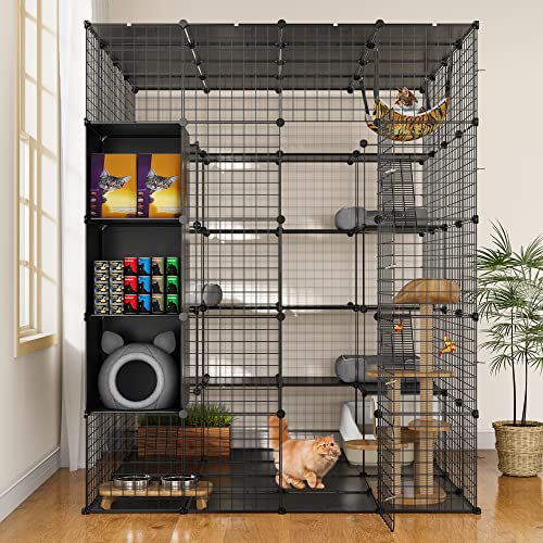 YITAHOME Outdoor Cat Enclosures Catio Large Cat Cage Cat House with Roof Hammock Platforms DIY Pet Kennels Playpen for 1-6 Cats Rv Garden