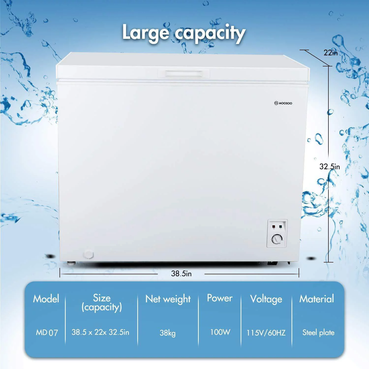 Chest Freezer MOOSOO 7.0 Cu ft Deep Freezer Chest Freezer with Energy Saving and Low-Noise, MD07, White