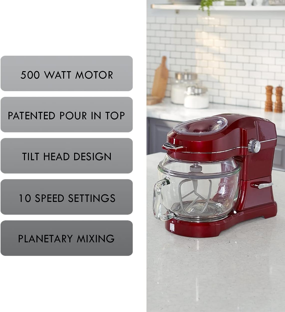 Kenmore 849083 Elite Ovation 49083 Exclusive Pour-In Top, 5 quart Tilt-Head Kitchen Stand Mixer, One Size, Red Burgundy
