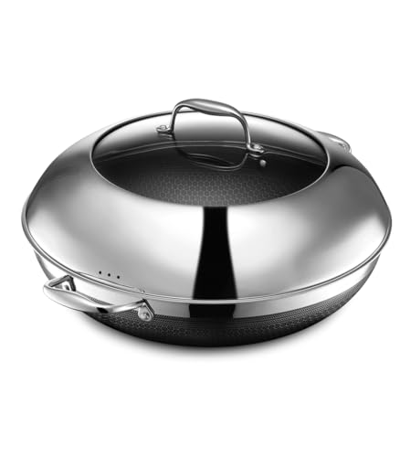HexClad Hybrid Nonstick 12-Inch Wok, Stay-Cool Handle, Dishwasher and Oven Safe, Compatible with All Cooktops, Induction Ready