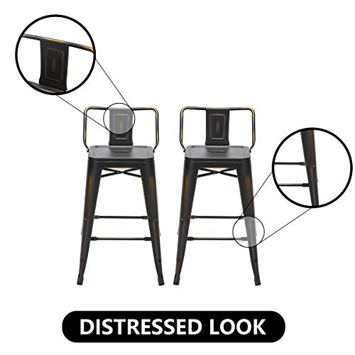 Alunaune 30" Metal Bar Stools Set of 4 Counter Height Barstools Industrial Counter Stool Kitchen Bar Chairs Indoor Outdoor-Low Back, Distressed White