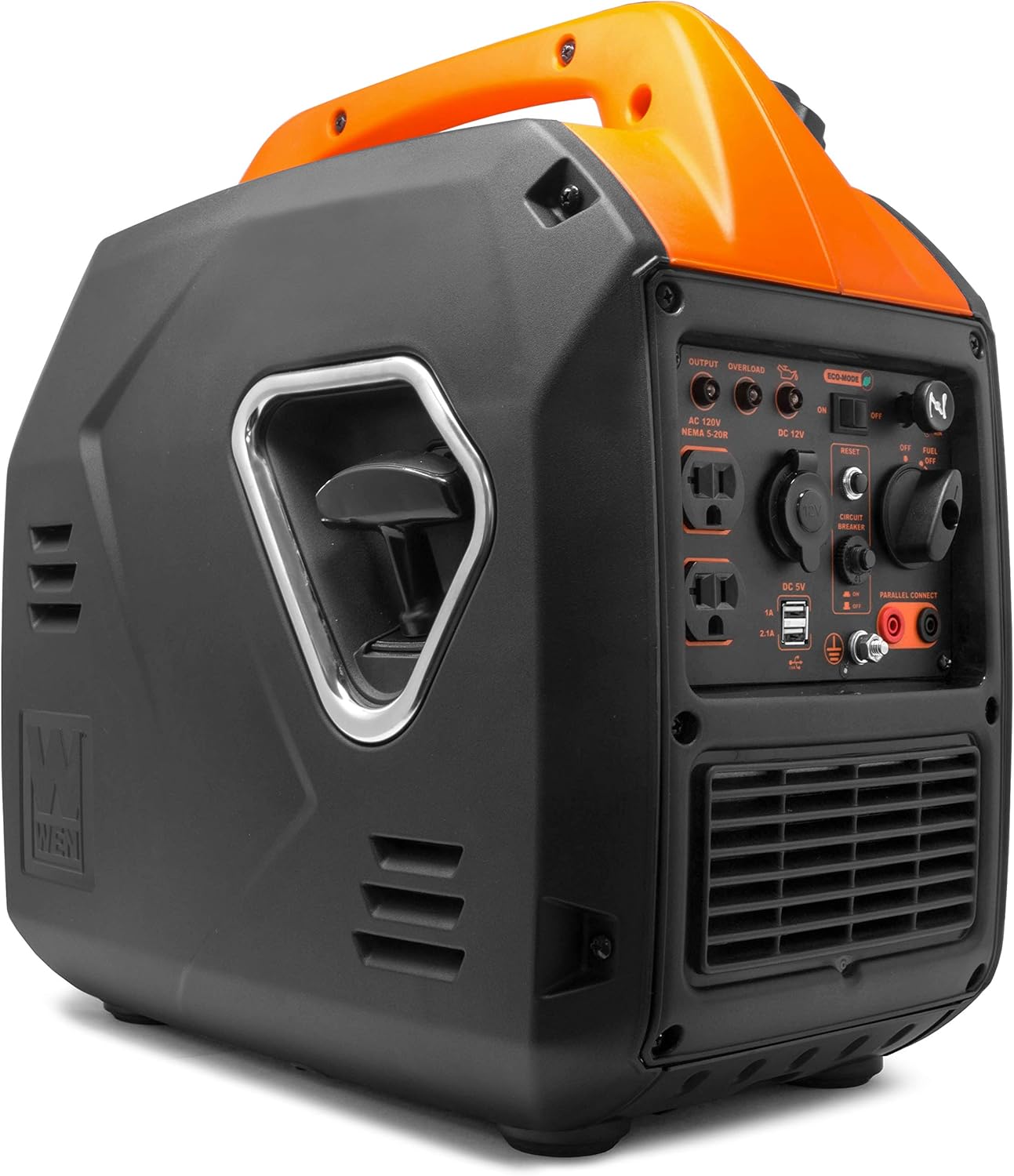 WEN 56203i Super Quiet 2000-Watt Portable Inverter Generator w/Fuel Shut Off, CARB Compliant, Ultra Lightweight, Black/Orange