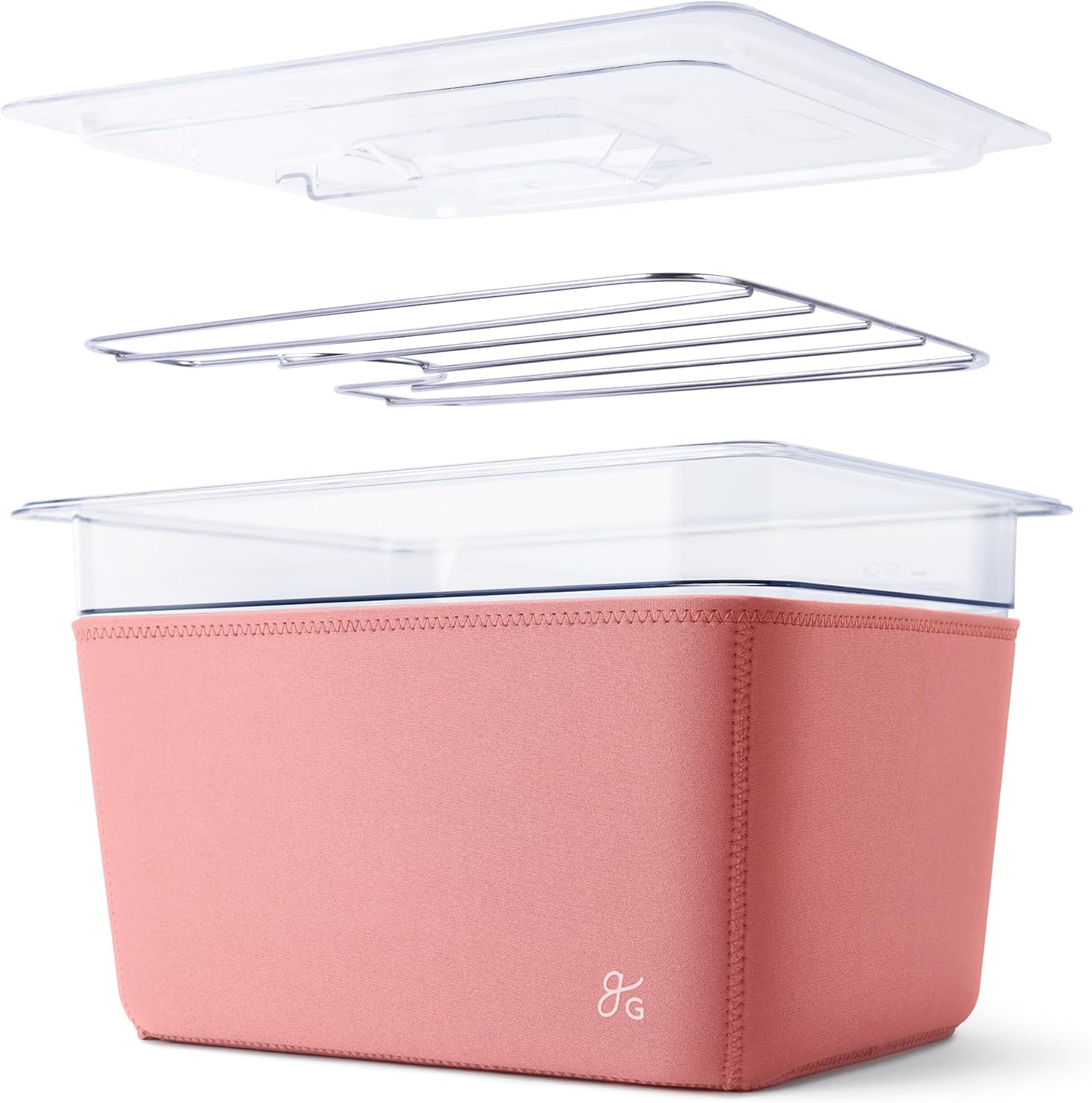 Greater Goods Holiday Sous Vide Bundle with Sous Vide Cooker, Container, and Silicone Weights, Designed in St. Louis. Birch White/Pink.