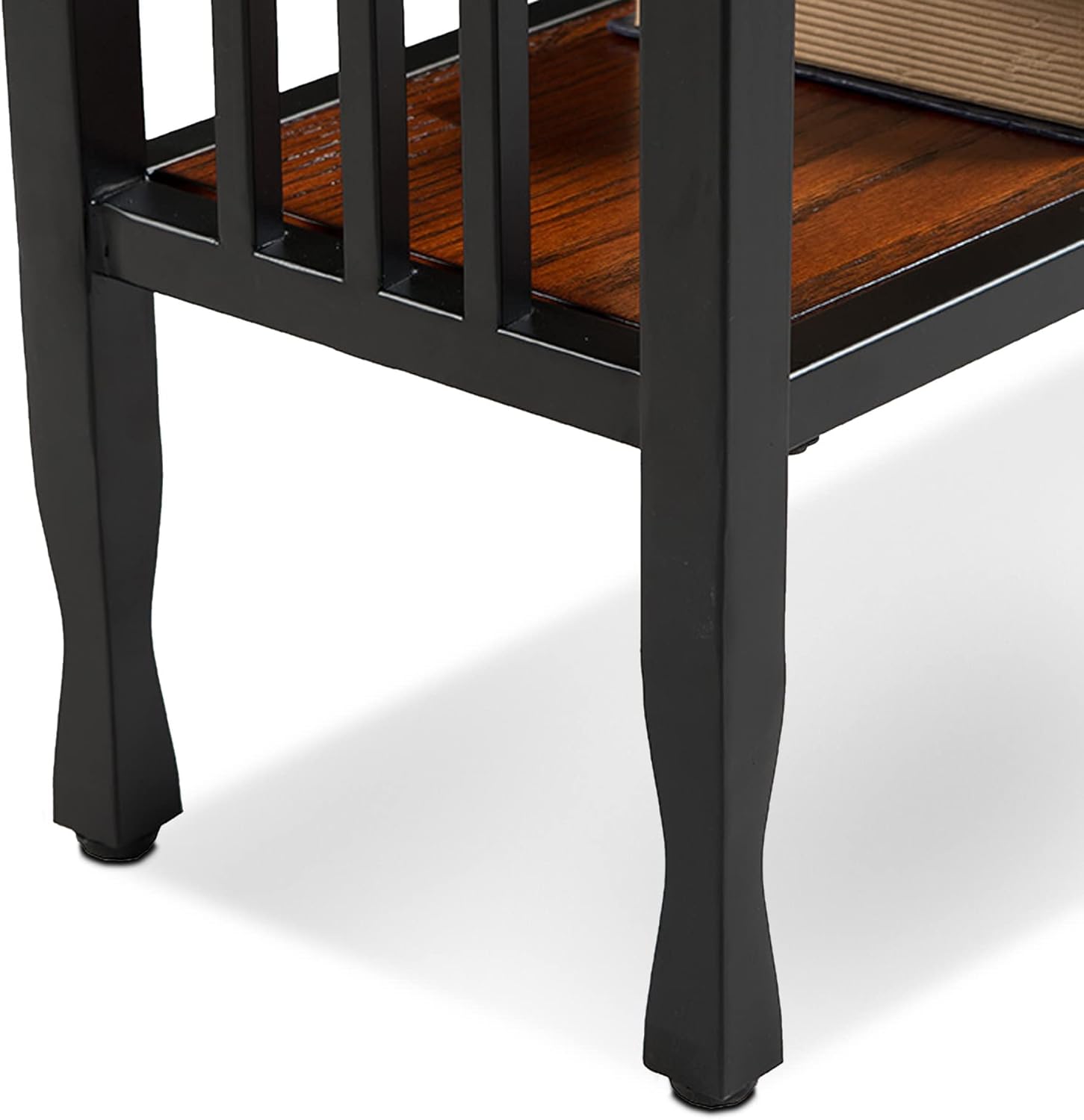 Leick Home 11205 Ironcraft Rustic Narrow Chairside Table with Shelf, Mission Oak and Matte Black