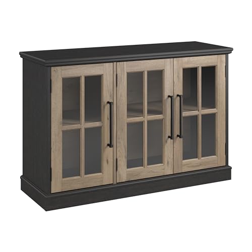 Bush Furniture Westbrook 46W Sideboard Cabinet with Glass Doors in White Ash | Storage Credenza for Dining Room or Kitchen Area