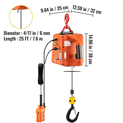 3-in-1 Electric Hoist Winch, 880LBS Portable Electric Winch, 1500W 110V Power Winch Crane, 62ft Lifting Height, w/Wire and Wireless Remote Control for Lifting Small Engines, Bicycles, Groceries