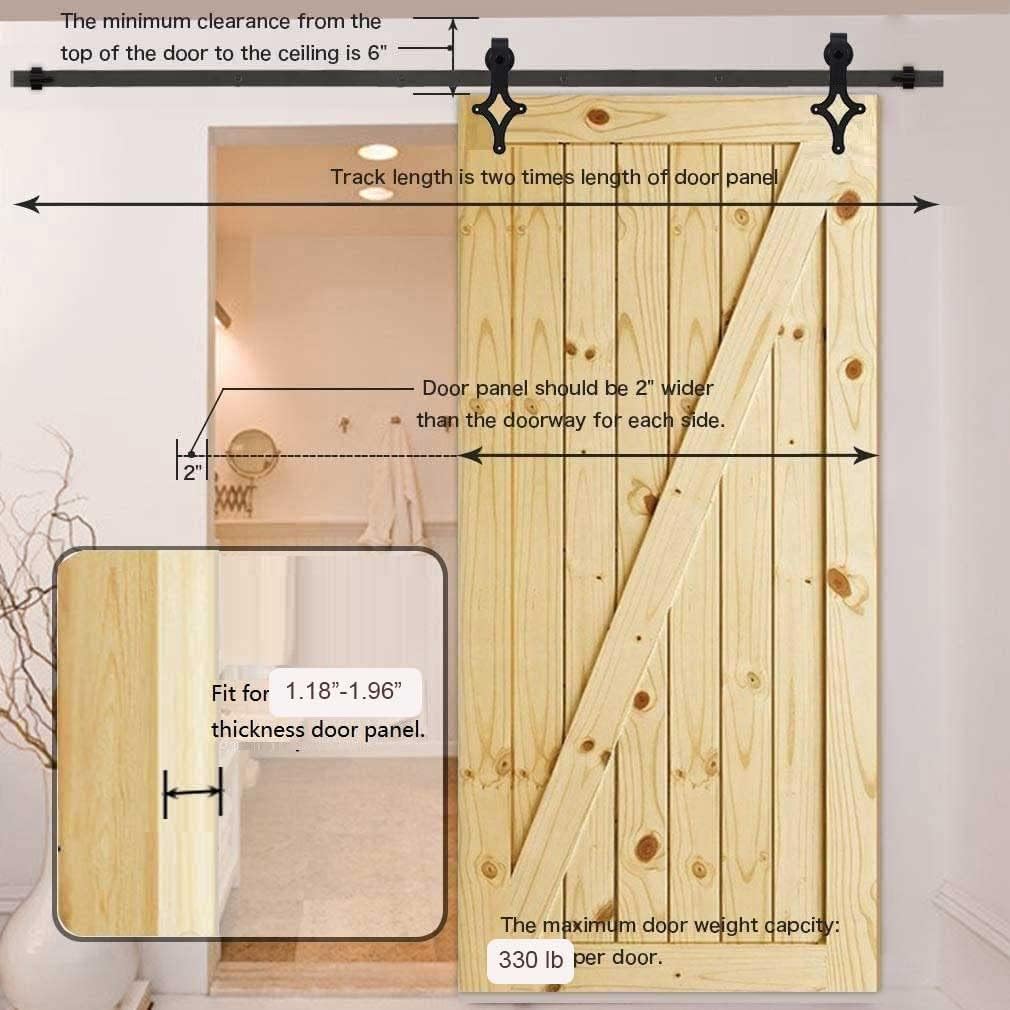 14FT Sliding Barn Door Hardware Kit, Heavy Duty, Smoothly and Quietly, Easy to Install, Fit 84" Width Single Door Panel, Rhombus Style Black