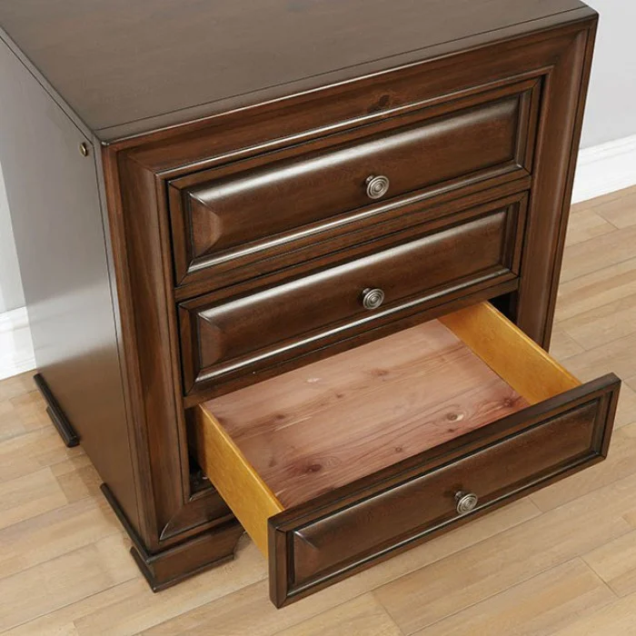 Elegance 3pc Bedroom Furniture Set Transitional Solid wood Queen Size Bed 2x Nightstands w USB Brown Cherry Storage Bed Drawers