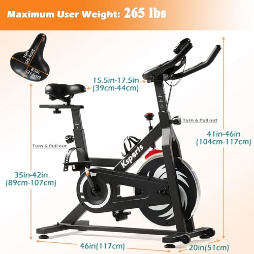 Ksports Home Magnetic Resistance Adjustable Cardio Exercise Stationary Bike for Home Gyms with LCD Screen, Straps, and Ab Mat, Black